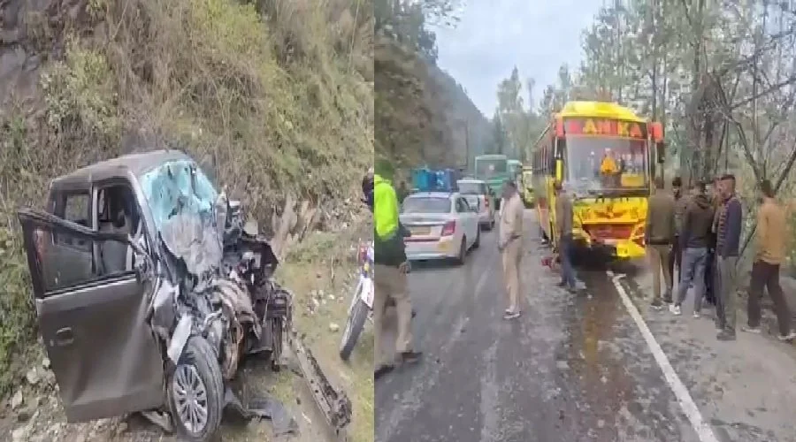 बस और कार की टक्कर में दो की मौत, 2 घायल