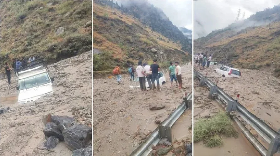 मानसून का कहर : अचानक आई बाढ़ से NH-5 ठप, कई गाड़ियां मलबे में धंसी, लंबा जाम
